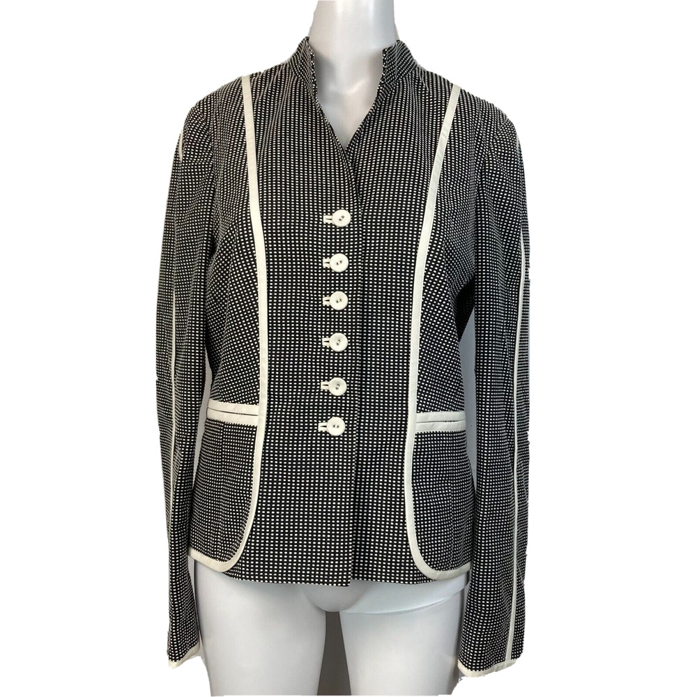 Carlisle Jacket‎ Blazer Womens Sz 6 Black Ivory Check Lightweight Trim Button